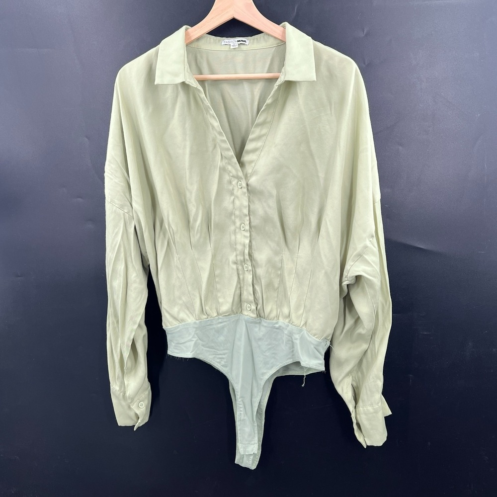 Fashion Nova button front shirt bodysuit pleated cottagecore funky unique XL